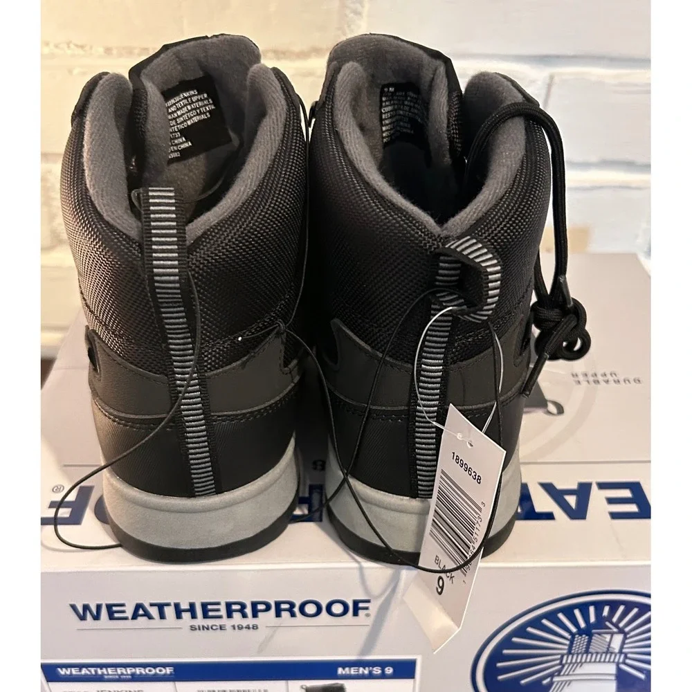 NWT Weatherproof Jenkins Mens 9 Black Mid Top Memory Foam Hiking Boots Atheisure